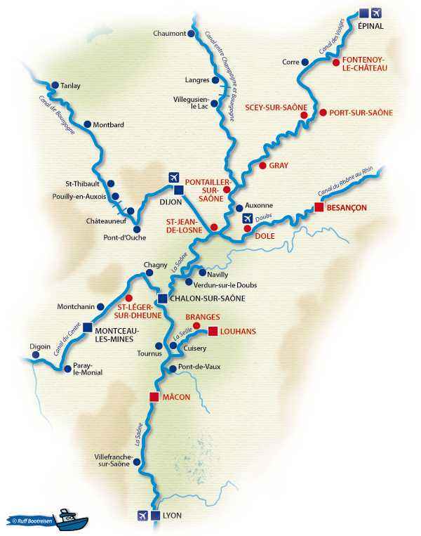 Gewässerkarte vom Burgund