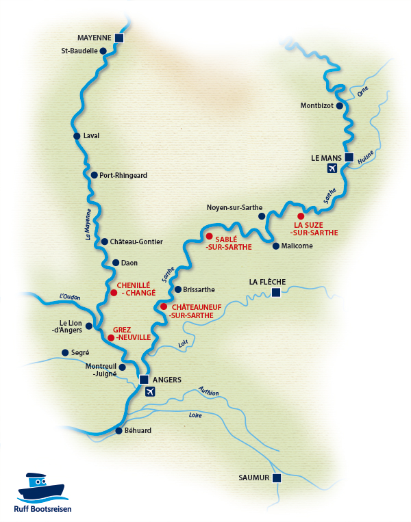 Gewässerkarte in Aquitanien: Lot und Baise