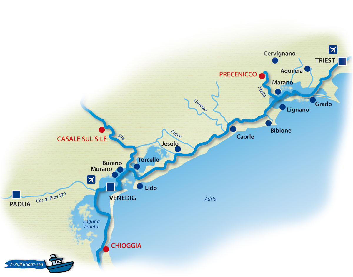Bootsferien Lagune Grado Marano Gewässerkarte Italien