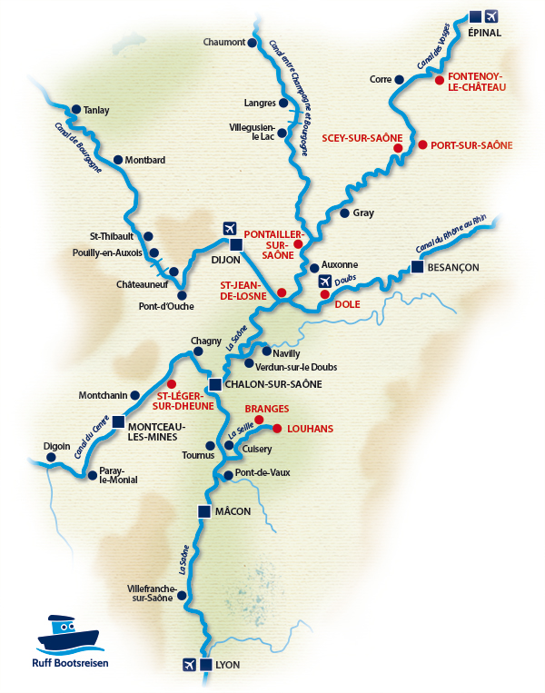 Gewässerkarte vom Burgund