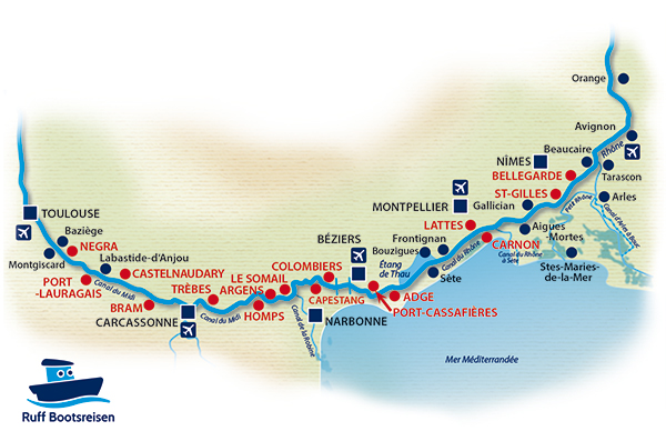 Hausboot Südfrankreich Gewässerkarte Canal du Midi
